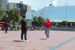 James Loan and the director talking about angles for a specific scene in Aotea Square.